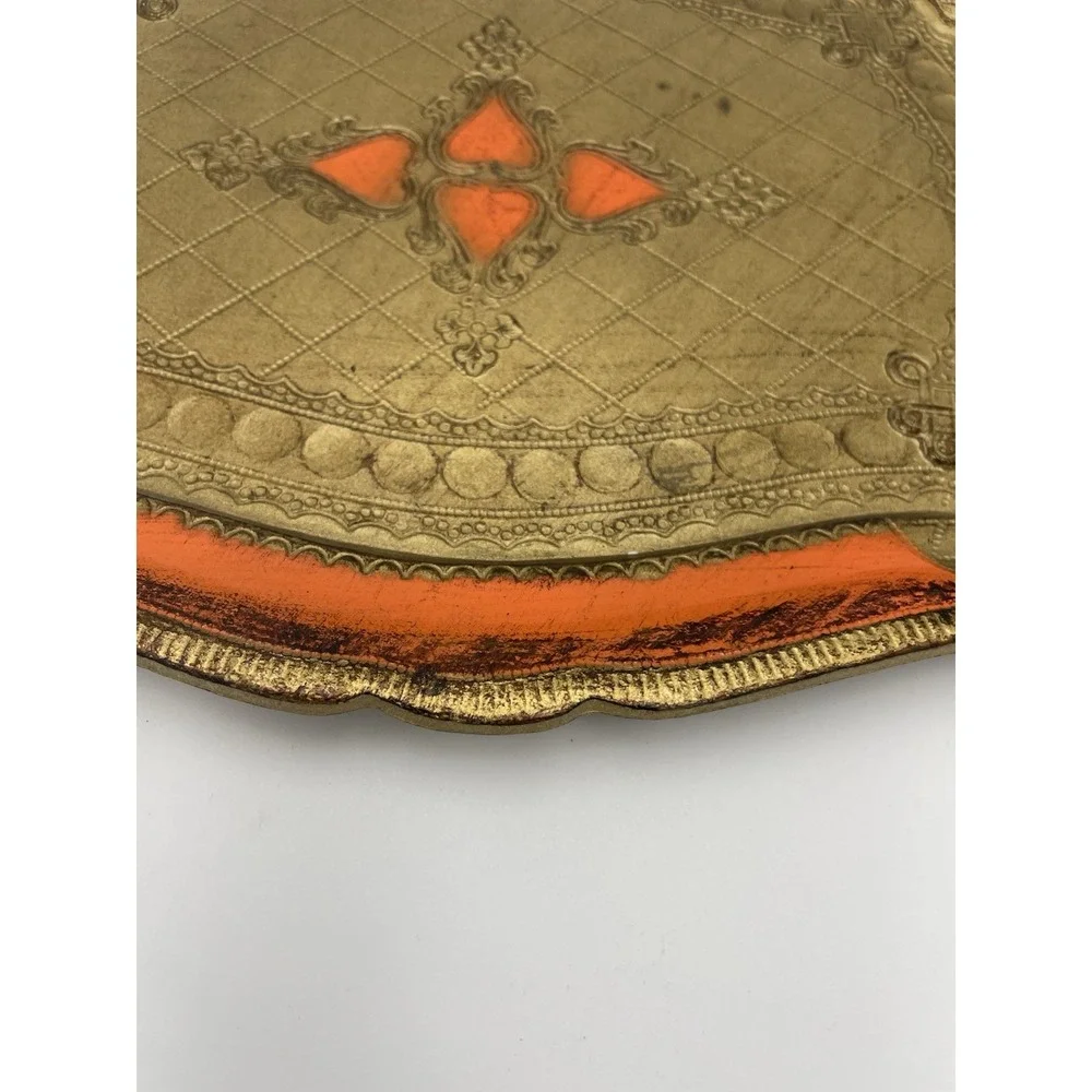 Vintage Italian‎ Florentine Gilt Toleware Orange Gold 9x14